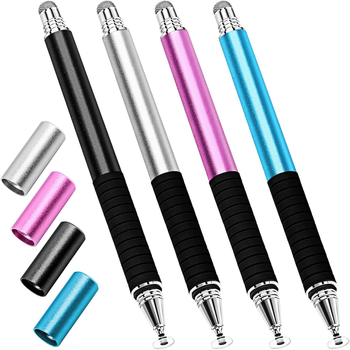 Capacitive Stylus Pen (4Pack,2 in 1 Precision Series), Fibre Tips Universal Touch Screens Stylist, Fine Point Disc Touchscreen Pencil Compatible for iPhone/iPad/Android/Tablet