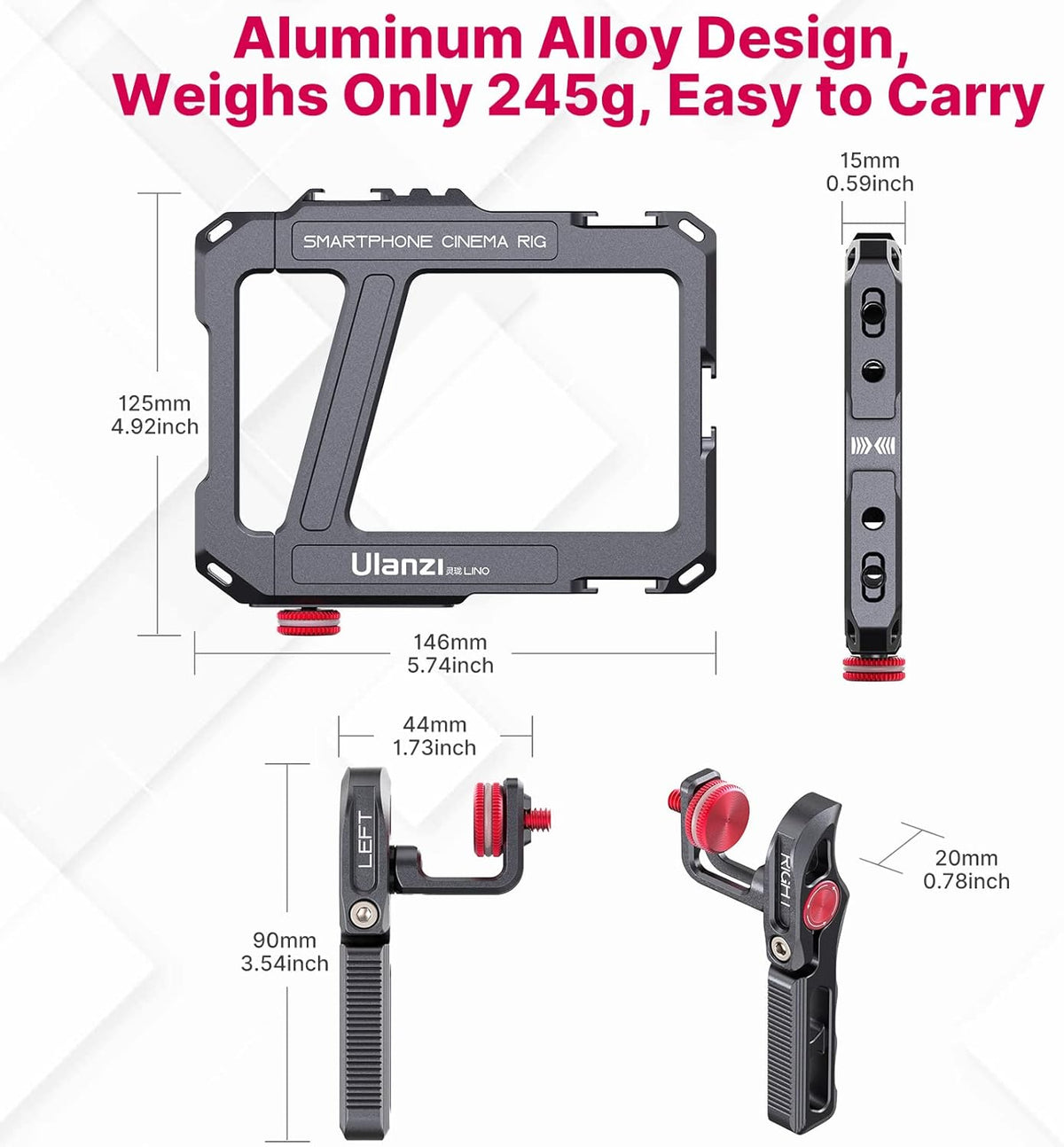 ULANZI Smartphone Video Rig with Handle, LINO Filmmaking Case Aluminum Alloy Phone Video Stabilizer Grip Tripod Mount for Video Maker Videographer with Cold Shoe for iPhone 16 15 Mini Pro Max 8 Plus