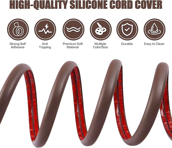 Floor Cord Cover Self Adhesive Cord Hider,10FT Cable Management, Extension Strip Protector for Wires, Prevent Cable Trips for Offices, Gyms, Exhibitions Cavity:0.39"(W) x 0.27"(H) Coffee