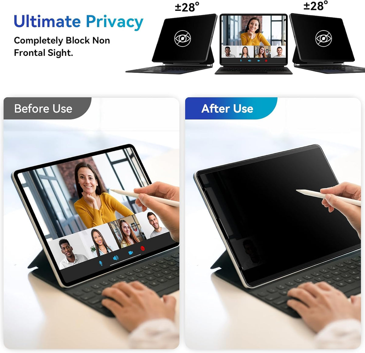 Magnetic Privacy Screen Protector Compatible with iPad Pro 12.9 Inch 2018 2020 2021 2022, Removable Anti Glare Blue Light Bubble-Free Black Security Protector Private Filter
