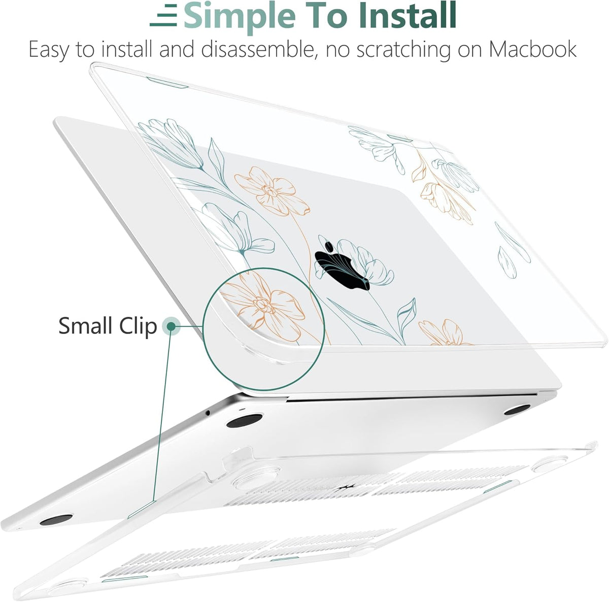 TWOLSKOO Compatible with M4 MacBook Air 13.6 inch Case 2025-2022 Release M4 A3240 M3 A3113 M2 A2681, Plastic Hard Shell & Keyboard Cover & Type C Adapter & Screen Protector, Engraved Floral