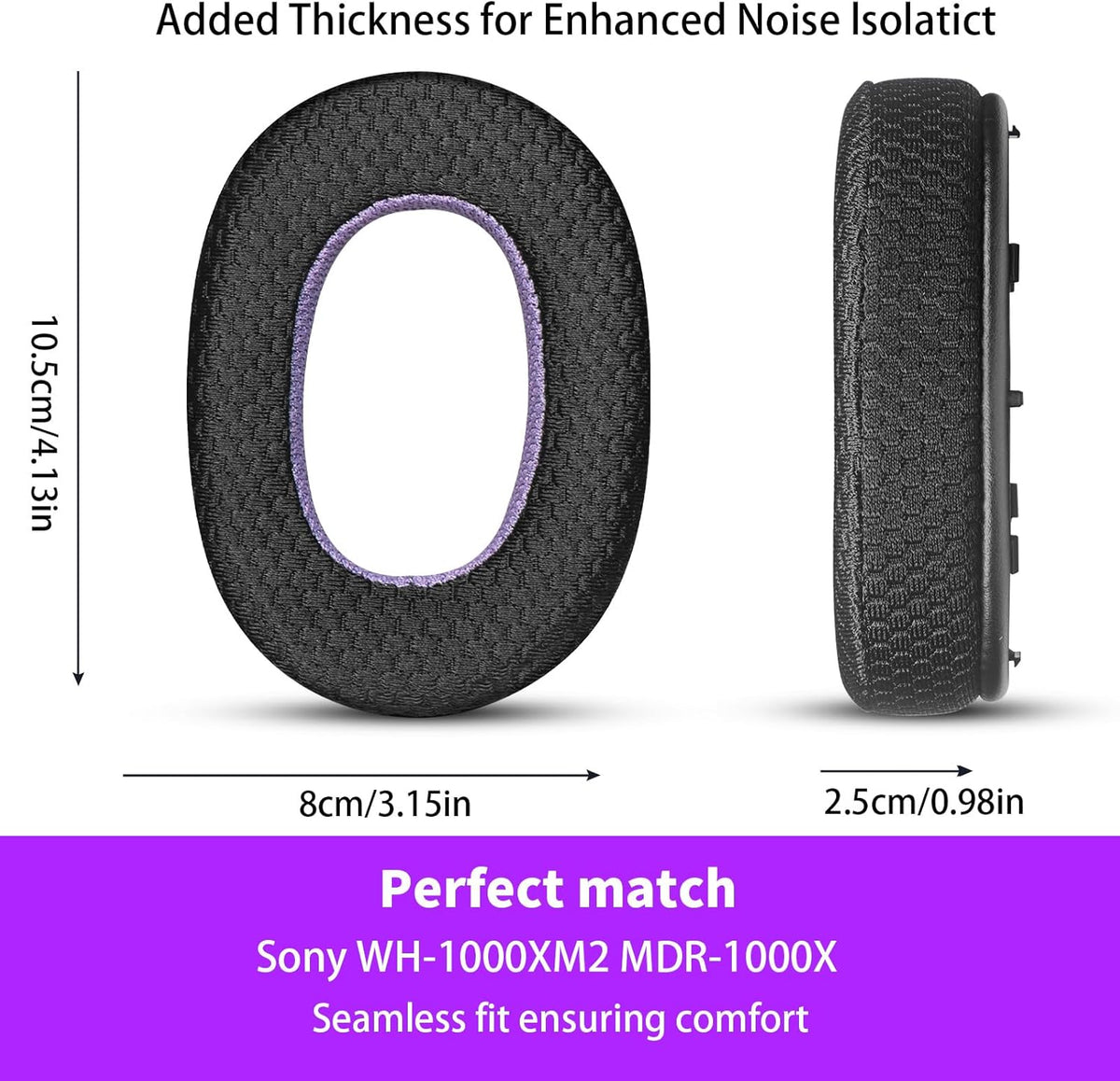 Breathable Mesh Replacement Earpads for WH-1000XM2/MDR-1000X - Comfortable Black/Purple Ear Pad Cushions