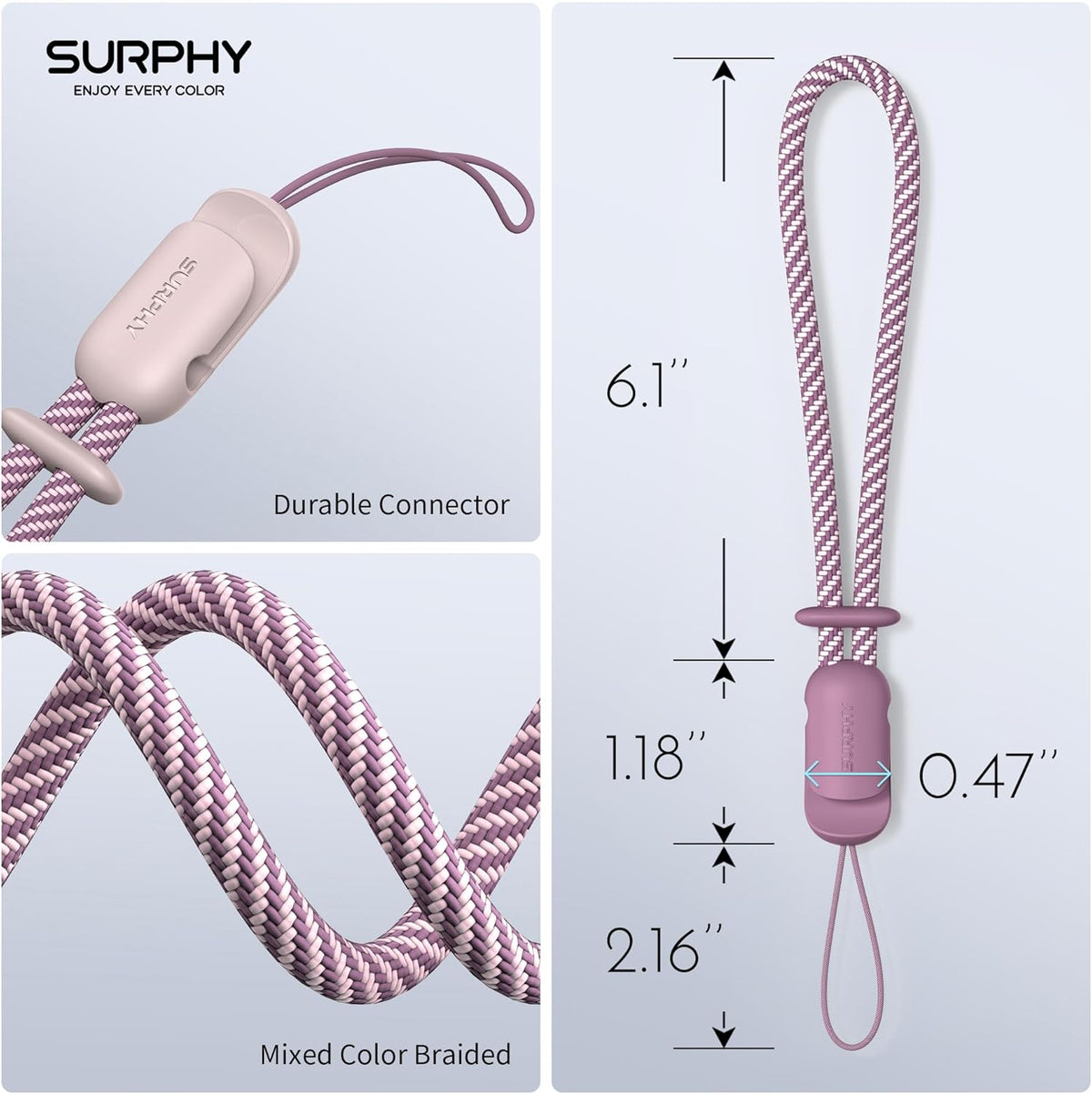 SURPHY 2 Pack Phone Lanyard for Cellphone Case, Phone Wrist Strap for Case, Cellphone Strap with 2-Color Braided, Charm Wrist Lanyard for Women, Cellphone Wrist Lanyard for Women, Pink & Lilac Purple