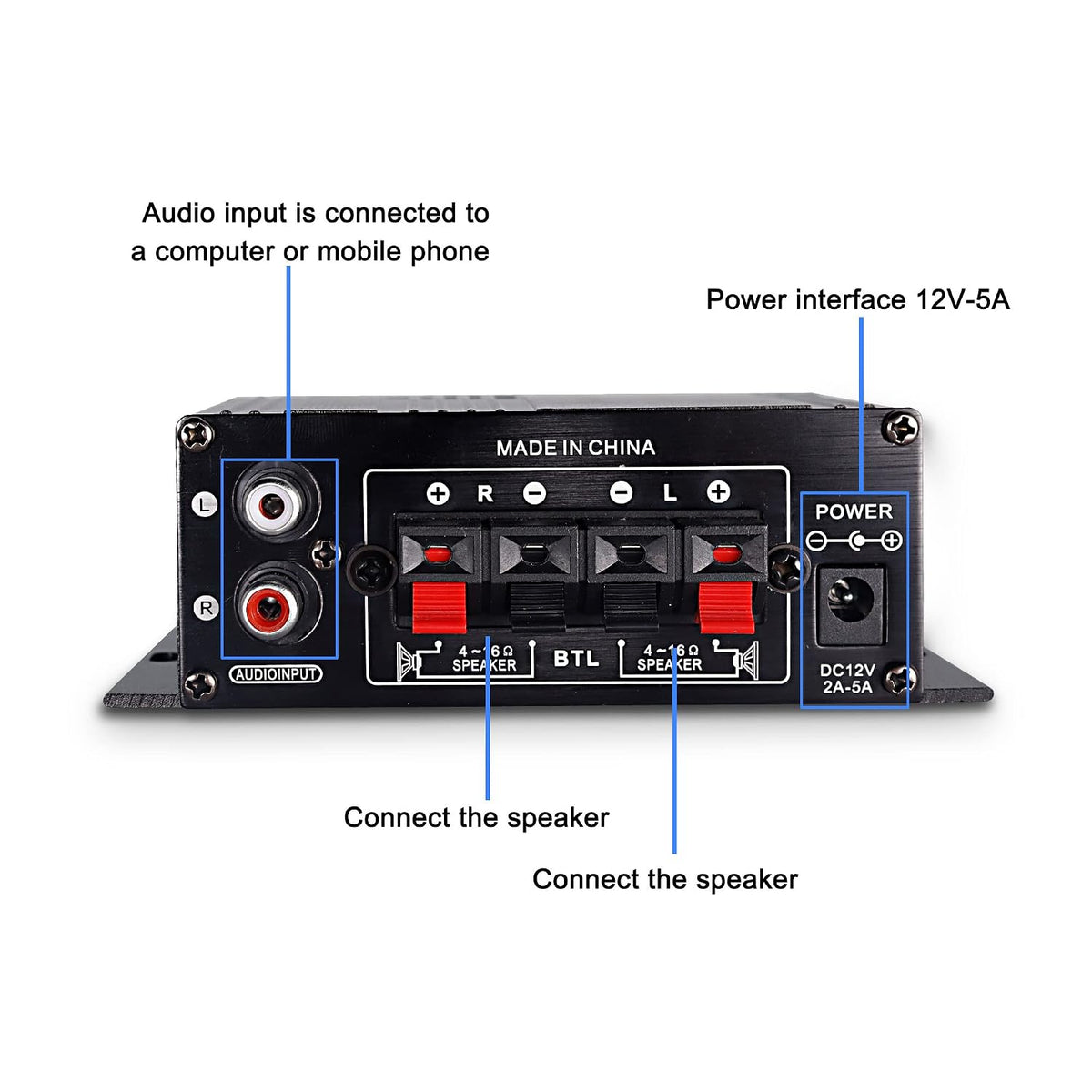 12V 2 MP3 XMSJSIY HiFi Stereo Audio Amplifier for Car Channel HiFi Bass Audio Subwoofer Amp for Cars CD DVD Player
