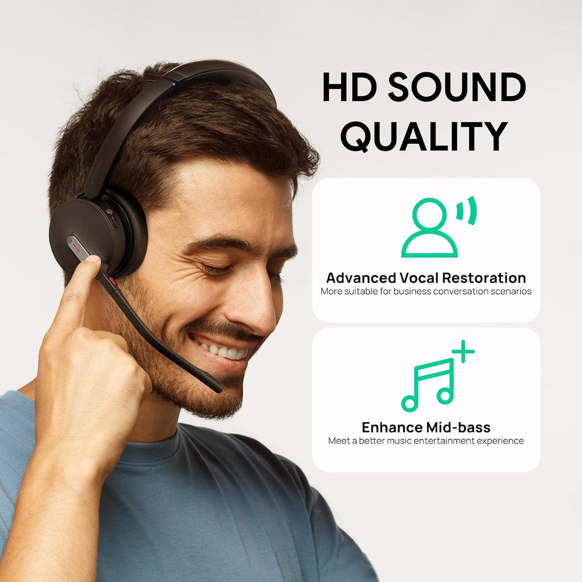 Yealink BH70 Dual Wireless Headset with Mic for Work, Bluetooth Headphone with Teams Certification, up to 35h Talk Time, 147g All-Day Wearing Comfort, Perfect for Open Office Home Hybrid Work, USB-A