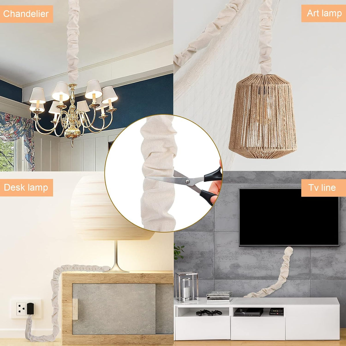 4 6 4 Pcs Fabric Cord Cover Feet and Feet Chain Cable Sleeve Chandelier Lighting Wire Cord Cover for Lamps Light