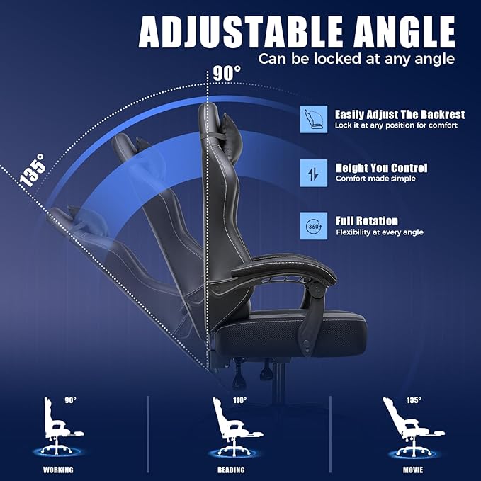 GORISE Gaming Chair PC Computer Game Chair for Adults Ergonomic High Back Home Office Desk Chair with Headrest &amp Lumbar Support Linkage Armrest (Gray)