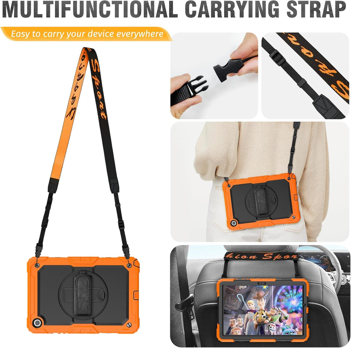 HXCASEAC Case for Samsung Galaxy Tab A9+/ A9 Plus 11 Inch, Protective with Screen Protector/Hand Strap/Pen Holder, Sturdy Shockproof Galaxy A9 Plus Tablet Case 2023 SM-X210/X216/X218 - Orange