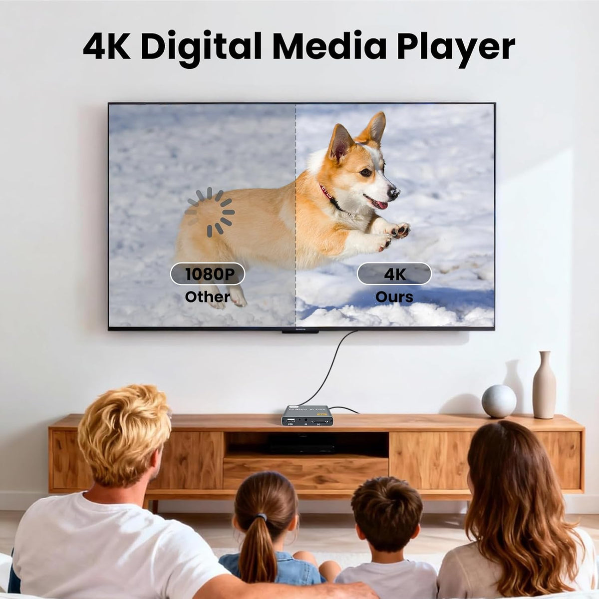 fnetic 4K MP4 H.265/HEVC, Digital Media Player, TV Video Player with HDMI/AV Output, Digital Signage Mini HD Media