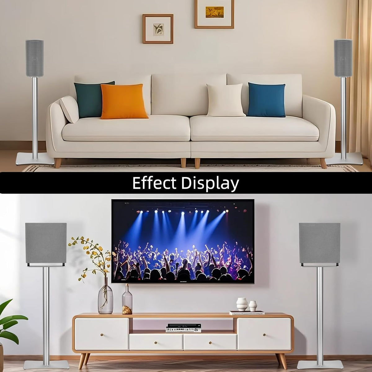 Luxury Floor Stand for Sony HT-A9M2 HT-A9 SA-RRS5 - Aerospace Aluminum Speaker Stand with Adapter Kits, Hi-End Home Theater Accessory, Silver Finish