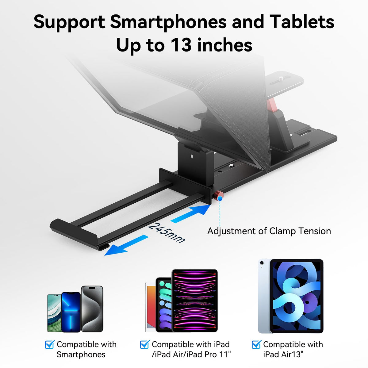 Desview P13 Portable Teleprompter for Camera Compatible with 12.9" Tablets Wireless Remote Control Foldable Sun Hood Lightweight (1.7kg) for Video