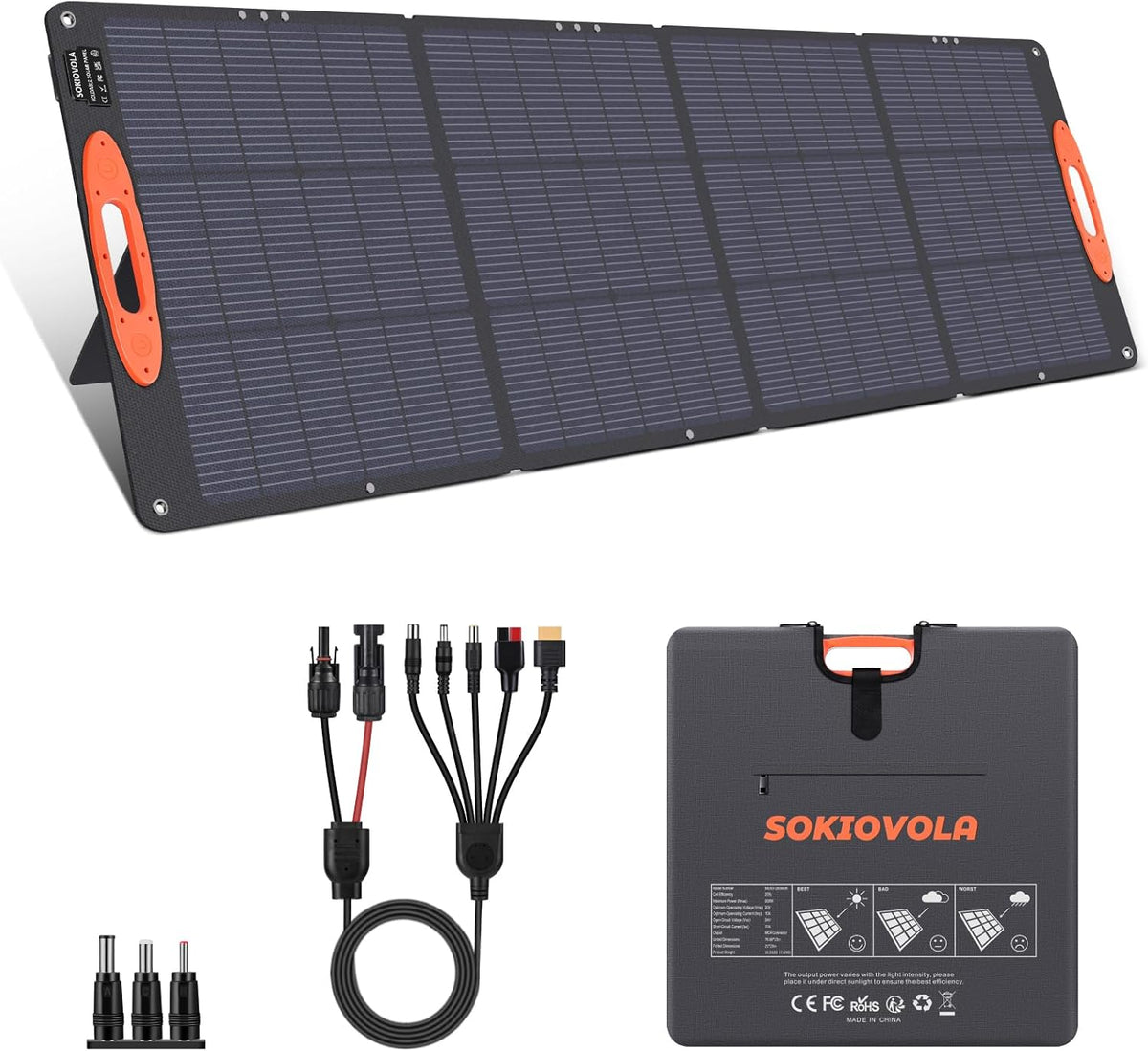 N-Type 16BB 200W Portable Solar Panel for EF/Jackery/Bluetti/Anker Power Station 20V Foldable Solar Panel 25% High Efficiency IP68 Waterproof for Outdoor Trip RV Camping Blackout Off Grid