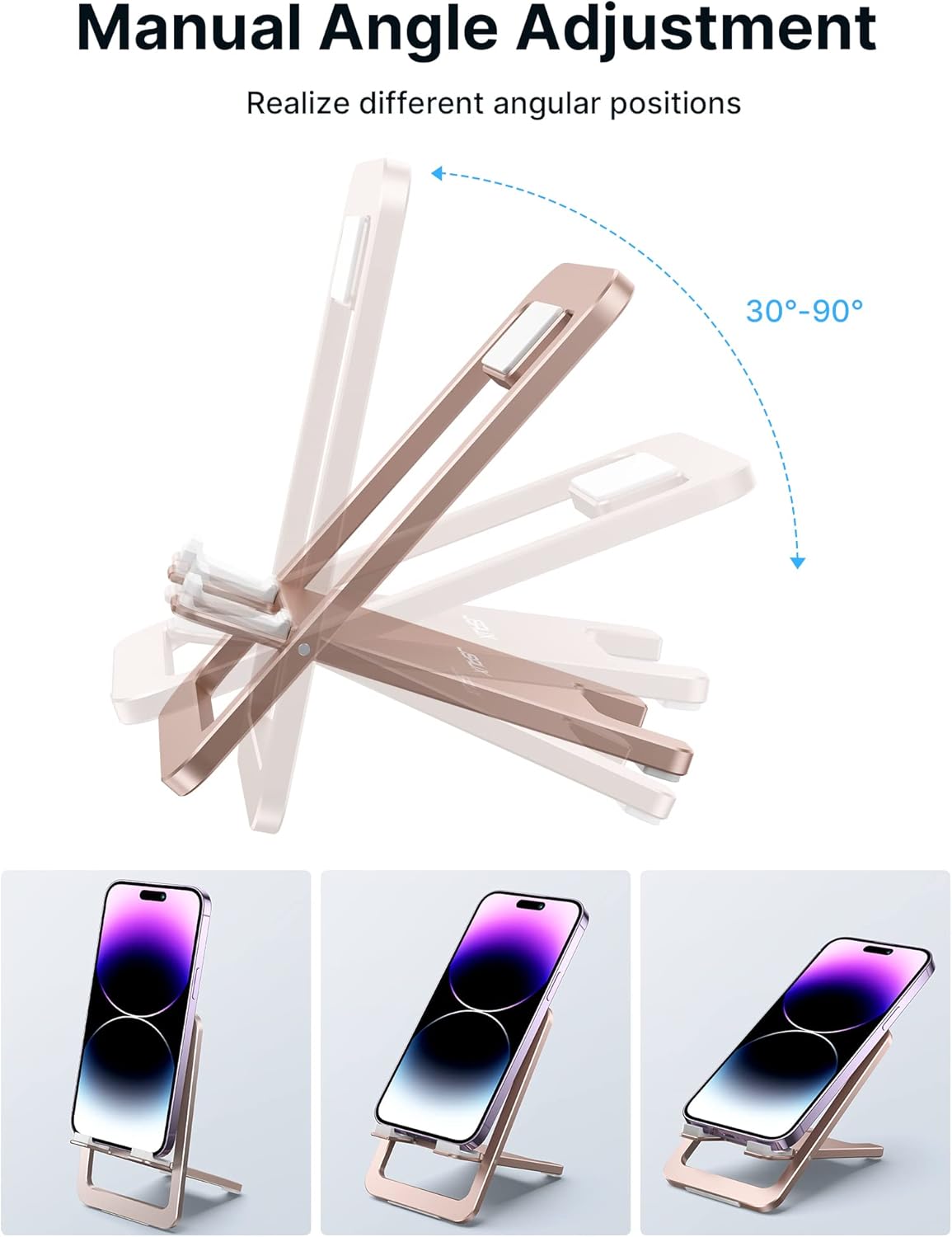 JSAUX Cell Phone Stand, Foldable Aluminum Adjustable Phone Holder for Desk Portable Travel Holder Office Desk Accessories Compatible with iPhone 15 14 13 12 11 Pro Max X Samsung S24 S23 -Pink