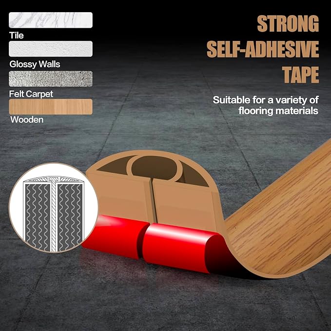 Floor Cord Cover Self Adhesive Cord Hider,20FT Cable Management, Extension Strip Protector for Wires, Prevent Cable Trips for Offices, Gyms, Exhibitions Cavity:0.51"(W) x 0.3"(H) Brown Wood