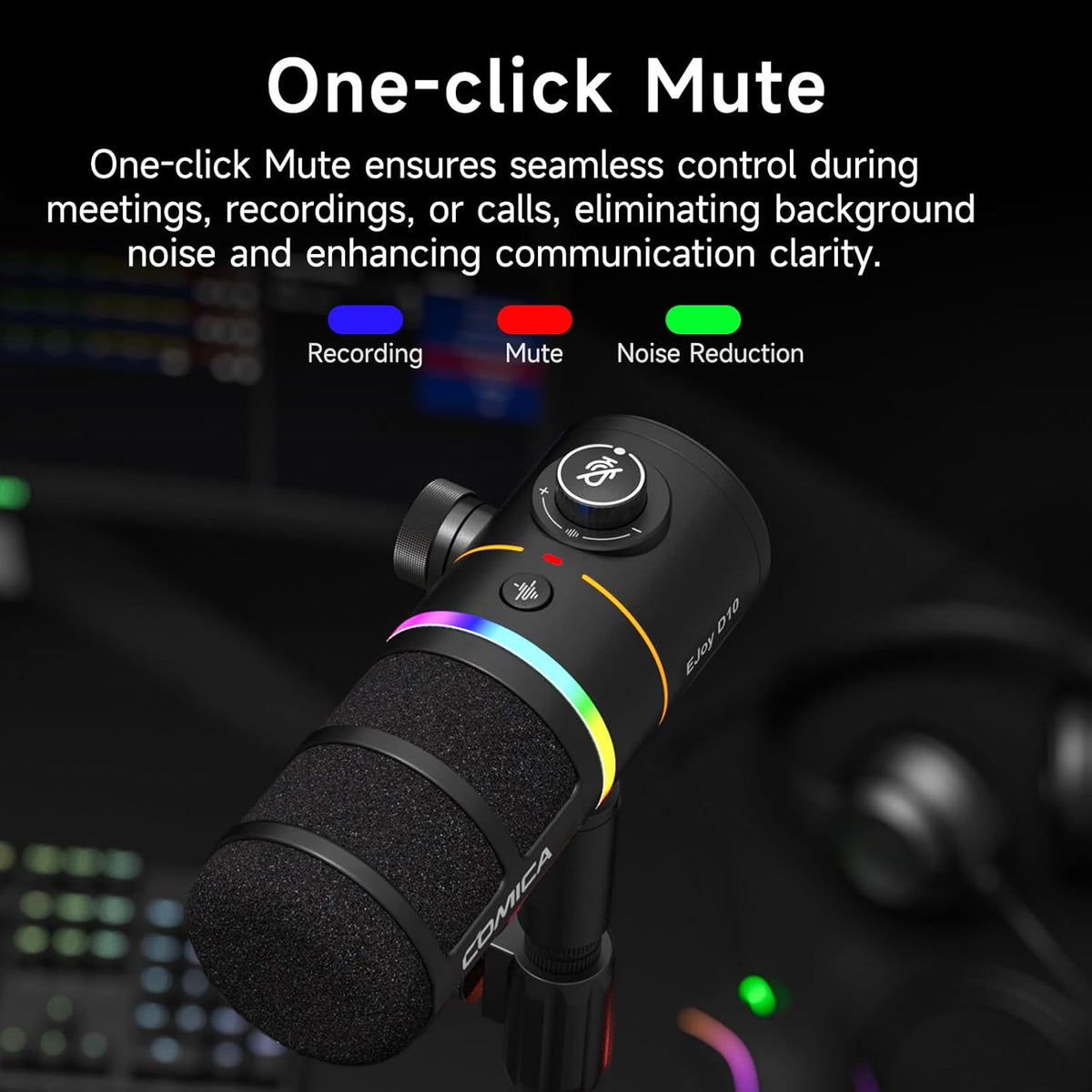 COMICA EJoy D10(D) USB Gaming Microphone – RGB Dynamic Mic with Noise Cancellation, XLR/USB-C, Real-Time Monitoring, Muting, Professional Studio Mic for Gaming, Streaming, Podcast, Recording (Black)