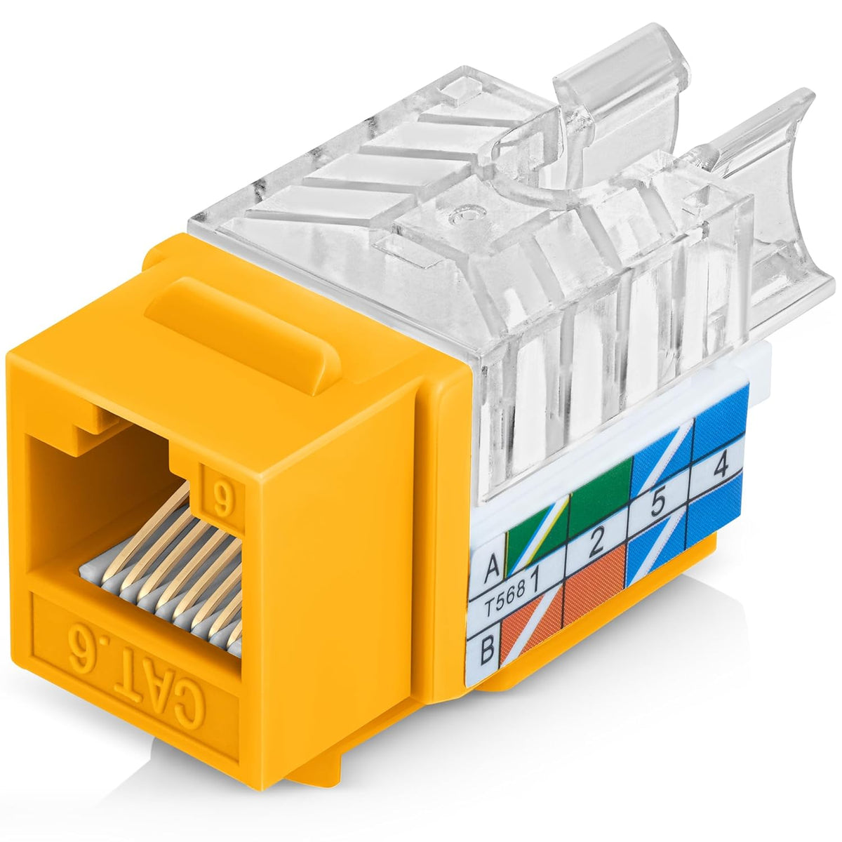 Everest 45° Angled RJ45 Cat6 Keystone Jacks 10-Pack in Yellow - Slim Profile Female RJ45 Connectors - Cat 6 Keystone Jack - Compatible with 45° Angled Speed Termination Tool - 45Term (B0BL3GS7ZY)