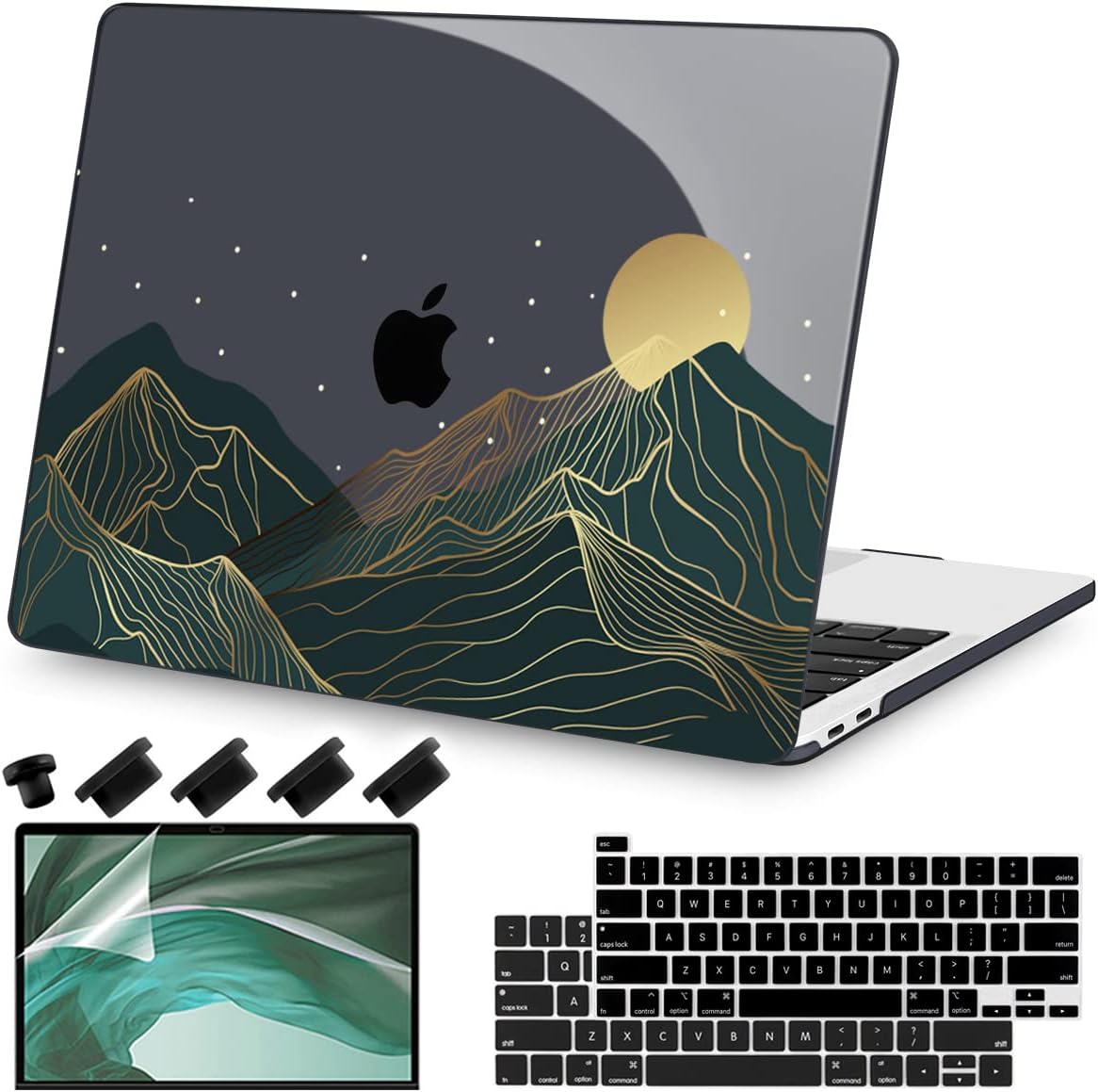 Teryeefi MacBook Pro 13 Inch Case, Hard Shell, Keyboard Cover, Screen Protector, A2338 A2251 A2289 A2159 A1989 A1706, Landscape