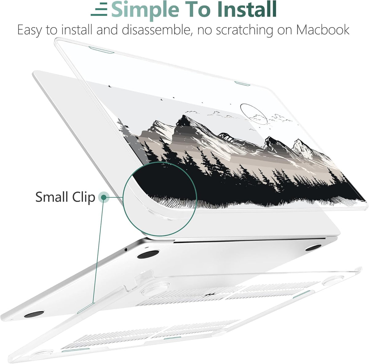 TWOLSKOO Compatible with M4 MacBook Air 13.6 inch Case 2025-2022 Release M4 A3240 M3 A3113 M2 A2681, Plastic Hard Shell & Keyboard Cover & Type C Adapter & Screen Protector, Mountain View