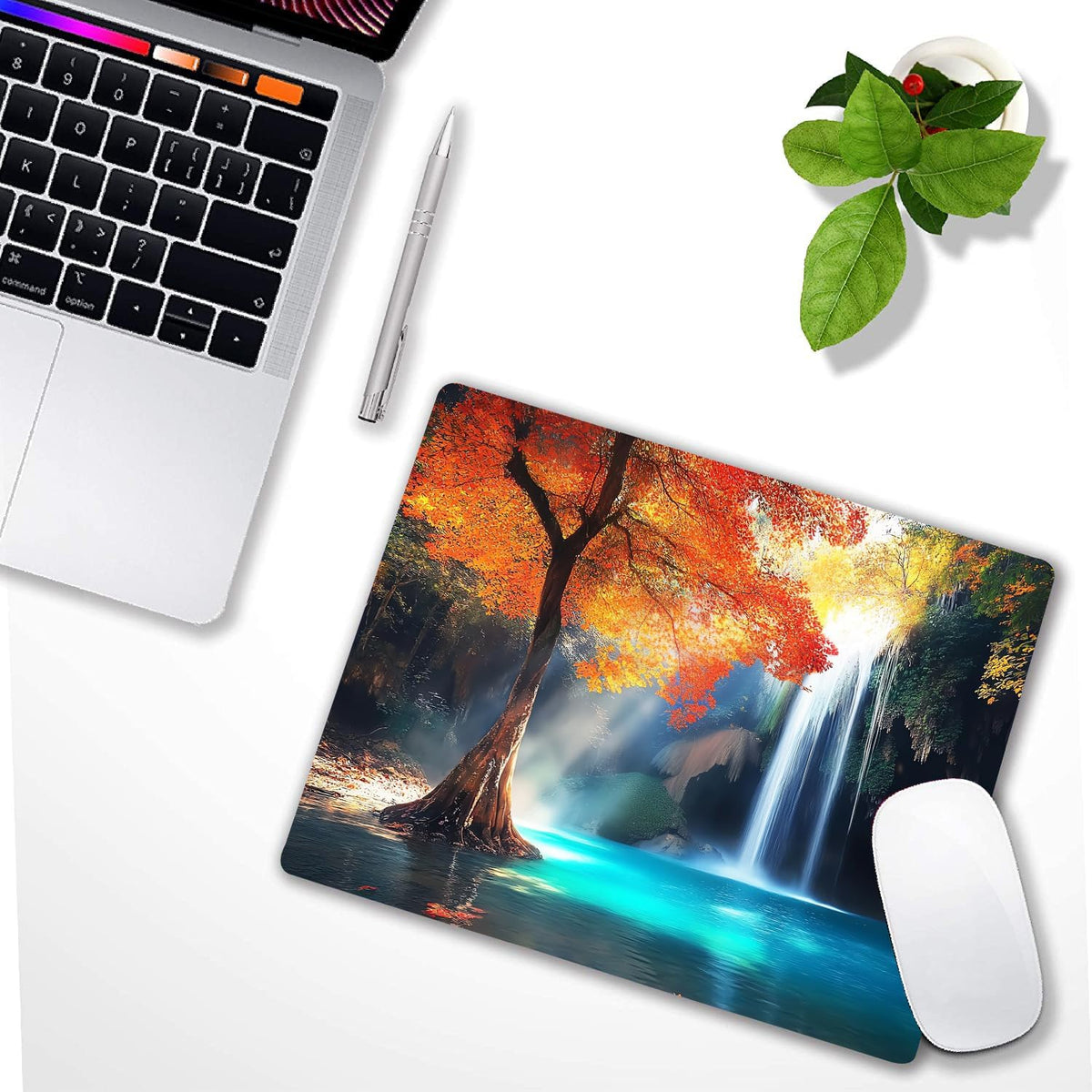 Aesthetic Natural Lake Forest Custom Mouse Pad with Non-Slip Rubber, Small Square Design for Wireless Laptop & Computer Mouse Pads for Desk, 9.5 x 7.9 inch Smooth Surface for Gaming & Office