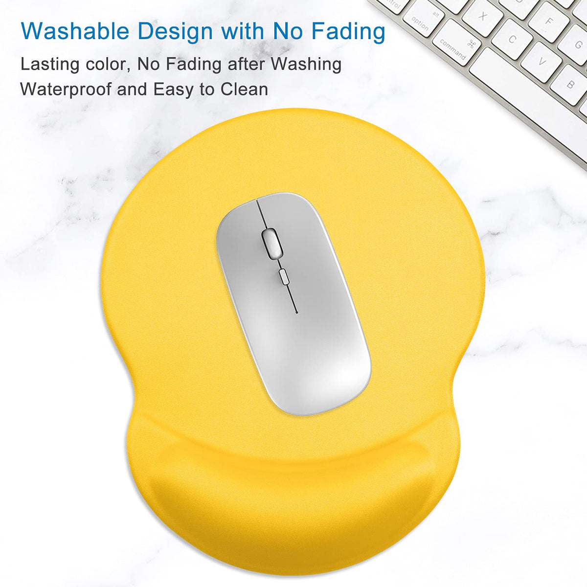 ITNRSIIET Ergonomic Mouse Pad with Gel Wrist Support Small Wrist Rest Smooth Surface Non-Slip PU Base Comfortable Office Supplies Pain Relief, 8.7 x 7.2 inches, Apricot Yellow