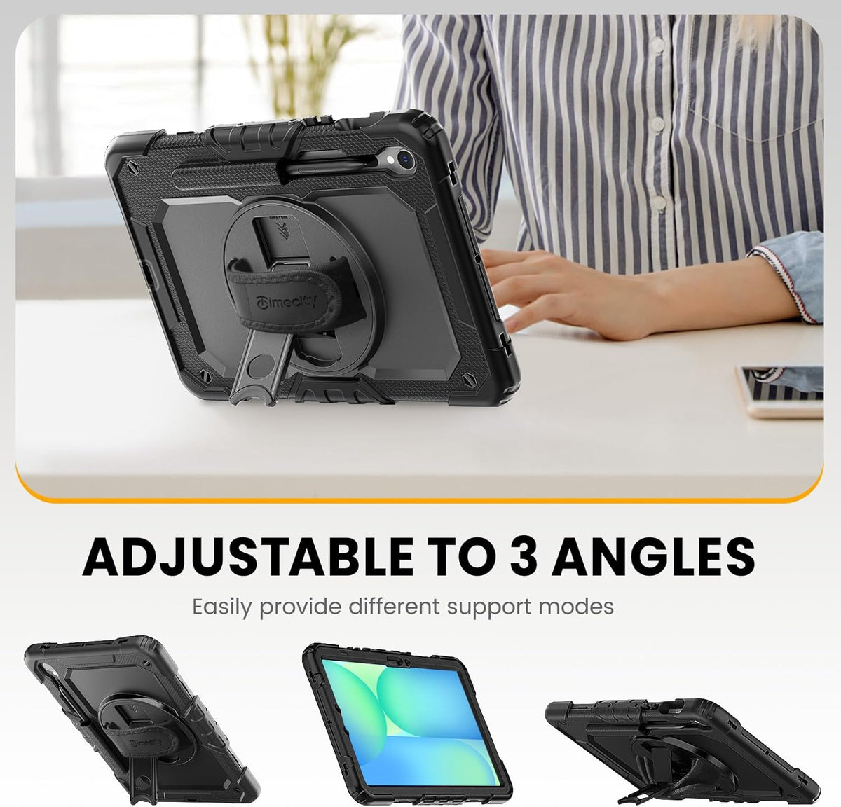 Timecity Case for Samsung Galaxy Tab S10 FE/ S9 FE 5G 10.9 Inch/ S9 11 Inch - Heavy Duty Protective Cover with Screen Protector, Rotating Stand, Shoulder Strap & S Pen Holder | Kids-Friendly, Black