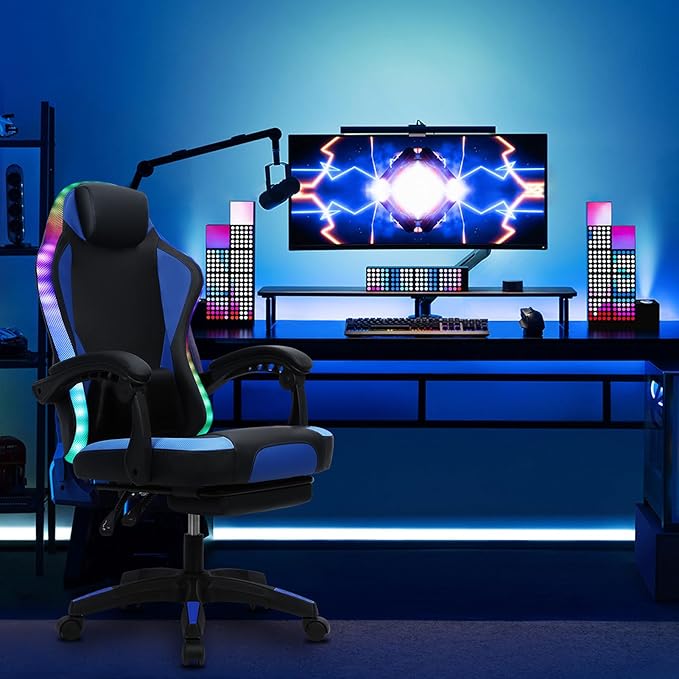 Gaming Chairs for Adults Racing Style Computer Chair Ergonomic Gamer Chairs for Adults Remote Control High Back Reclining Office Gaming Chair with 360° Swivel (Black)
