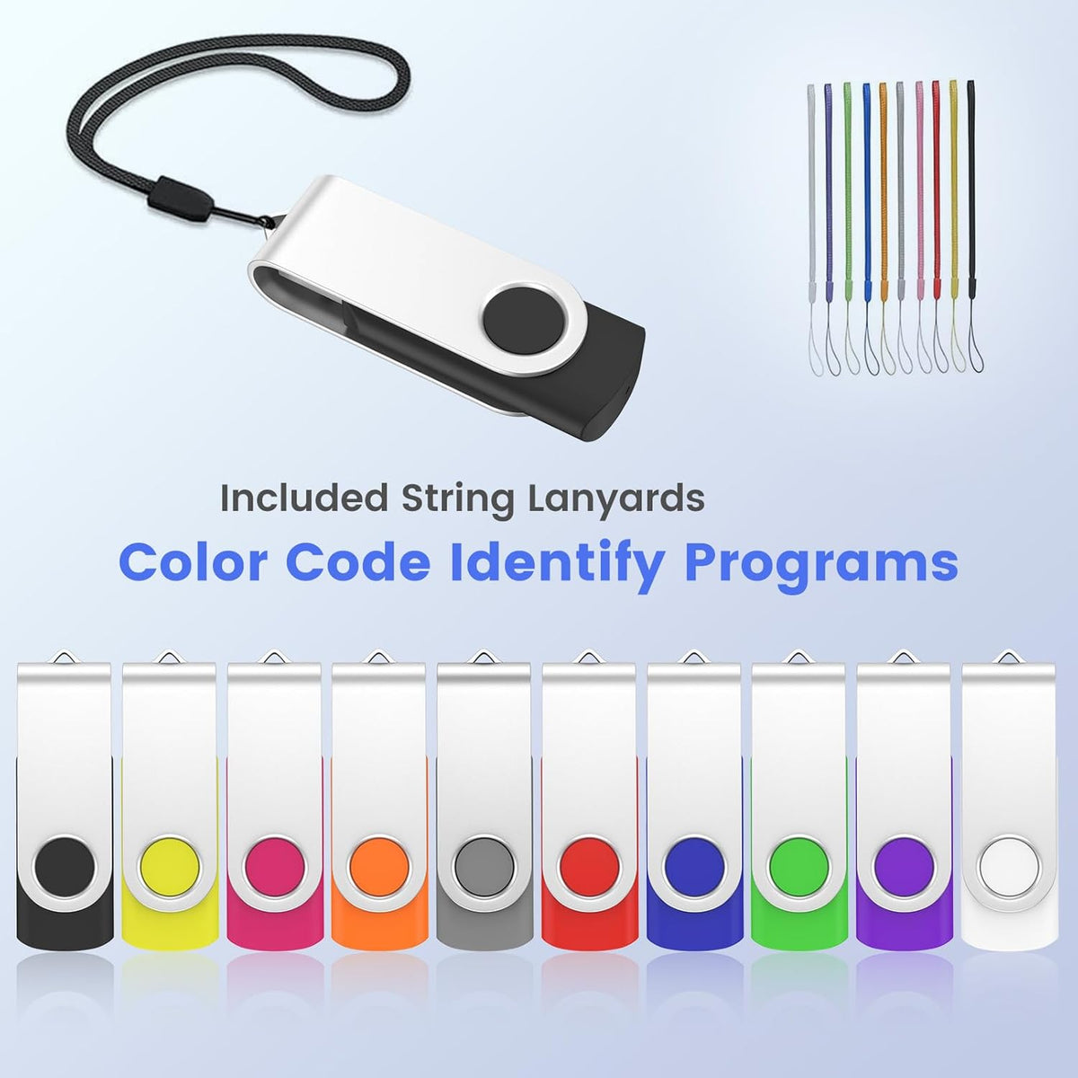 (Not 128GB) ABLAZE 128MB Flash Drive 10 Pack, USB 2.0 Memory Stick with Lanyards Swivel Thumb Drives Bulk 128MB Pendrive U Disk for Data Storage (Mixcolors)