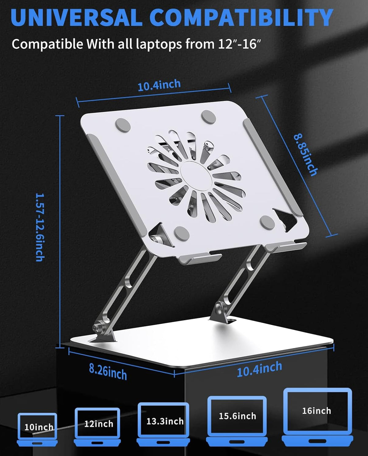 SOUNDANCE Laptop Cooling Pad with Upgrade Low-Noise Fan and 3.0 USB Hubs, Ventilated Laptop Cooler Prevent Overheating, Adjustable Ergonomic Laptop Stand Support Up to 16” Gaming Notebook Computer