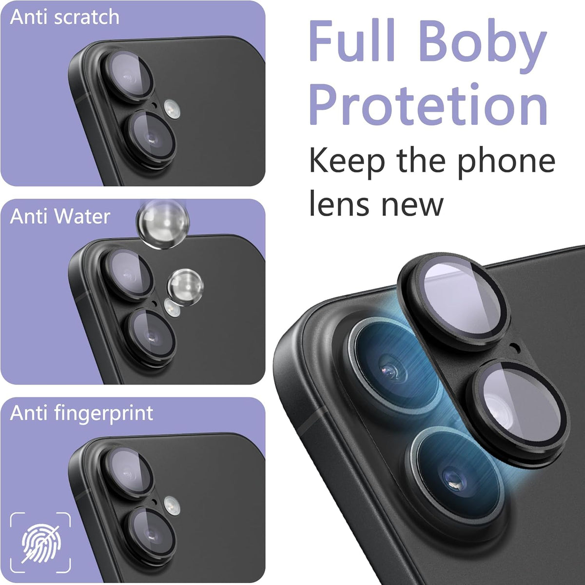 2 Pack Camera Lens Protector for iPhone 16 / iPhone 16 Plus,[Not Easy to Breakn ] AR Tempered Glass Strong Adsorption Metal Camera Cover Screen-Darkcyan