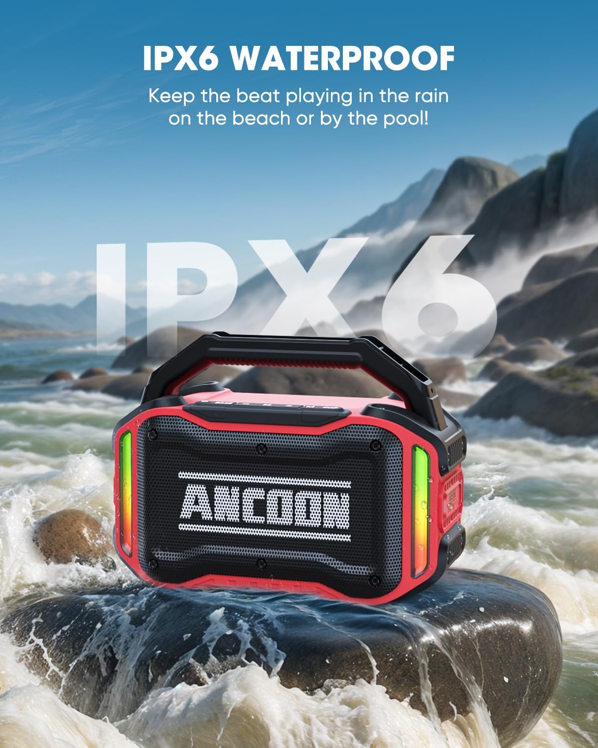 Speakers Bluetooth Wireless: 80W(Peak) Loud Speaker with Bass, 20H Playtime, IPX6 Waterproof, Large Jobsite Speakers for Work, Outdoor, Workshop, Garage, Portable Speaker with TWS (Red)