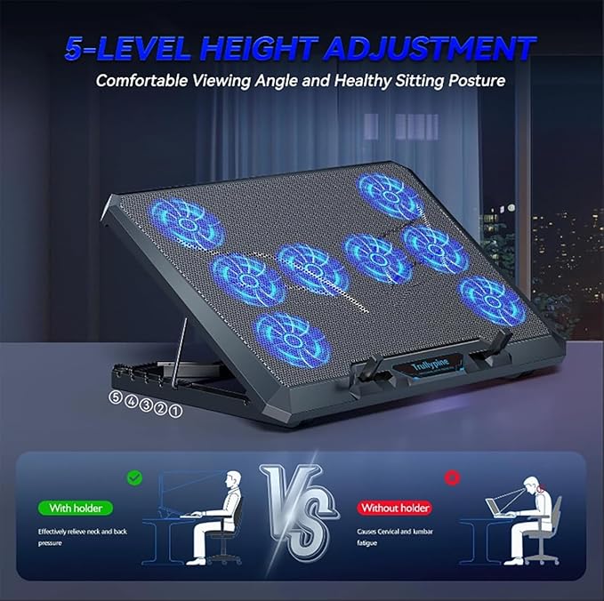 Laptop Cooling pad for Hp Pavilion 14m-dy0023dx 14m-dy0033dx Gaming laptops Laptop Cooler with 8 Fan Adjustable Speed 5-Level Height Adjustment Mute Silent2 USB-A PortBuilt-in Phone Stand
