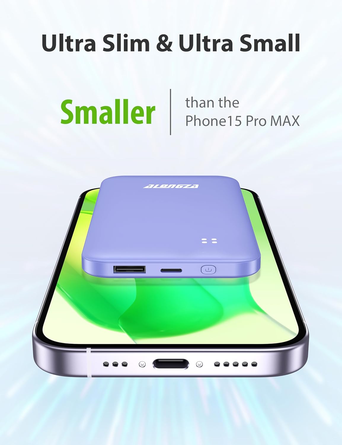 Alongza Portable Charger Built-in Cables and AC Wall Plug, Slim Fast Charging Power Bank 10000mAh, Lightweight USB C External Battery Pack Compact Travel Cell Phone Charger