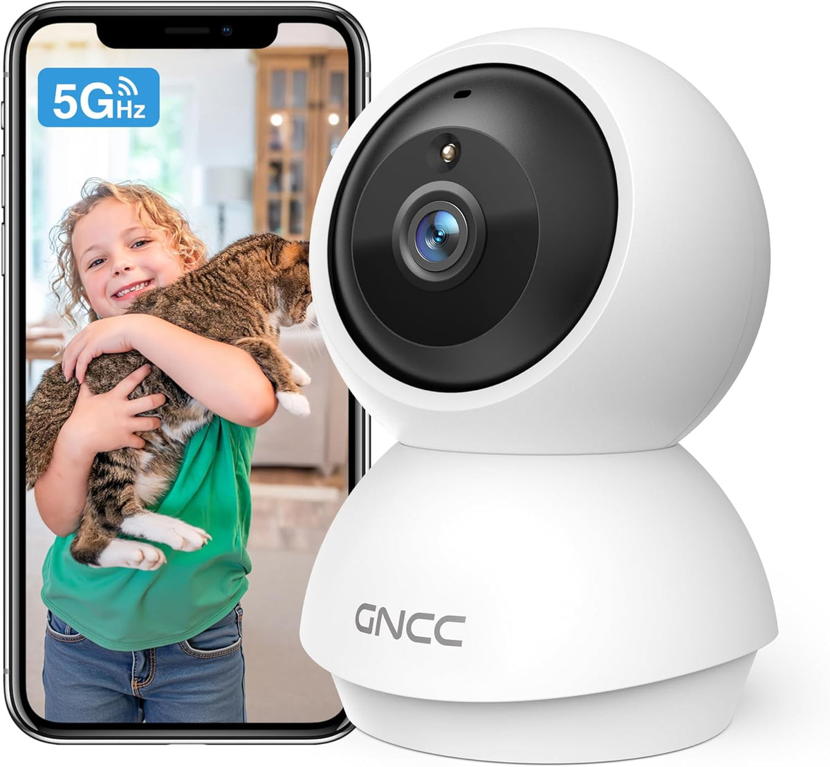 GNCC 2K 2.4/5GHz, 2-Way WiFi Cameras for Home Security, Security Camera Indoor, Baby/Pet Camera with Phone App, Motion