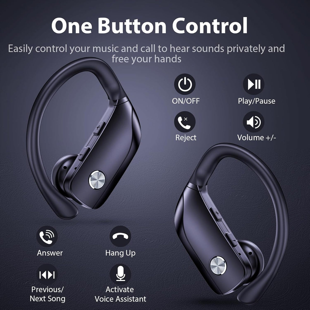 bmanl Wireless Earbuds Bluetooth Headphones 48hrs Play Back Sport Earphones with LED Display Over-Ear Buds with Earhooks Built-in Mic Headset for Workout Black