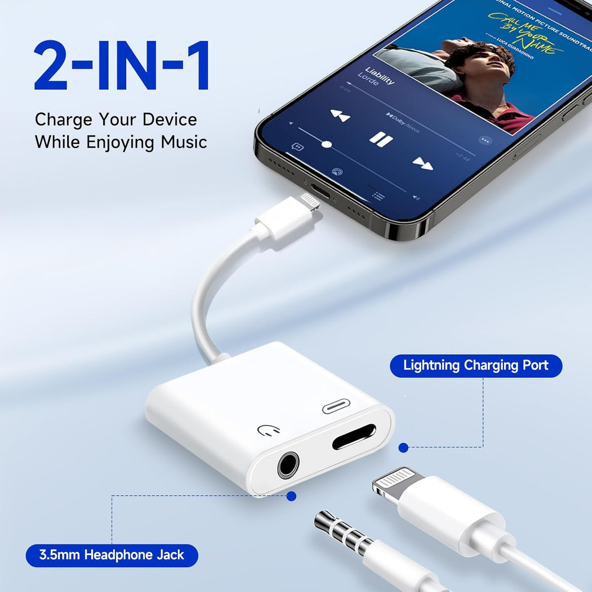 [Apple MFi Certified] 2-in-1 Charging & Audio Adapter for iPhone, Lightning to 3.5mm Headphone Jack Dongle Splitter, Supports Hi-Res Lossless Sound, Compatible with iPhone 14/13/12/11/XS/XR/8/7 5Pack