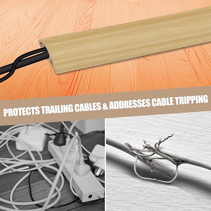 Floor Cord Cover Self Adhesive Cord Hider,3.3FT Cable Management, Extension Strip Protector for Wires, Prevent Cable Trips for Offices, Gyms, Exhibitions Cavity:0.39"(W) x0.27(H) WoodLightyellow