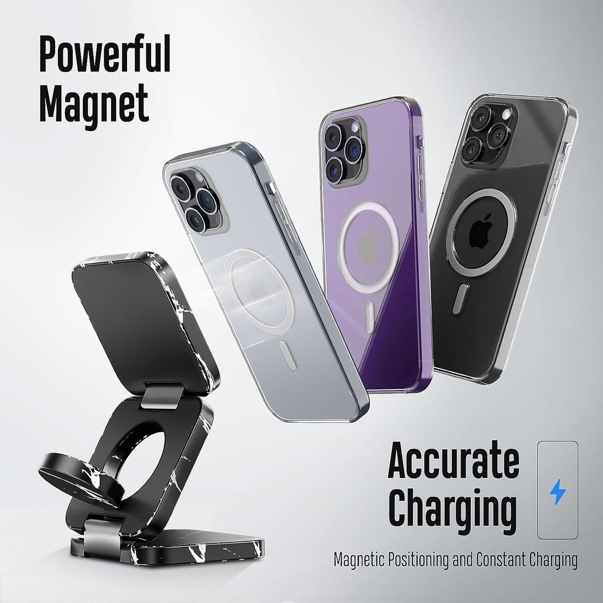 Fast Wireless Charger, Magnetic Foldable 3 in 1 Charging Station for iPhone 16/15/14/13/12/Pro/Plus/Pro Max, 5W Portable Charger for Apple Watch9/8/7/6/5/4/SE, for Airpods