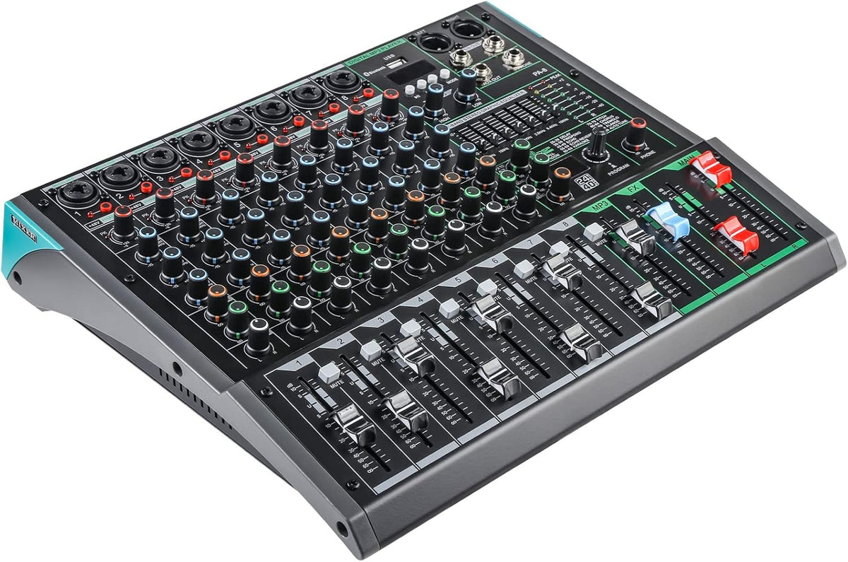 8 Channel Dj Mixer, Dj Board for Pa Stage systems with 99 Kinds of DPS Digital Effects,Echo+Delay Effect,Mic/Line XLR+6.35mm Input, AUX, Usb,MP3 Player,Recording Headphone Jack,PA-8
