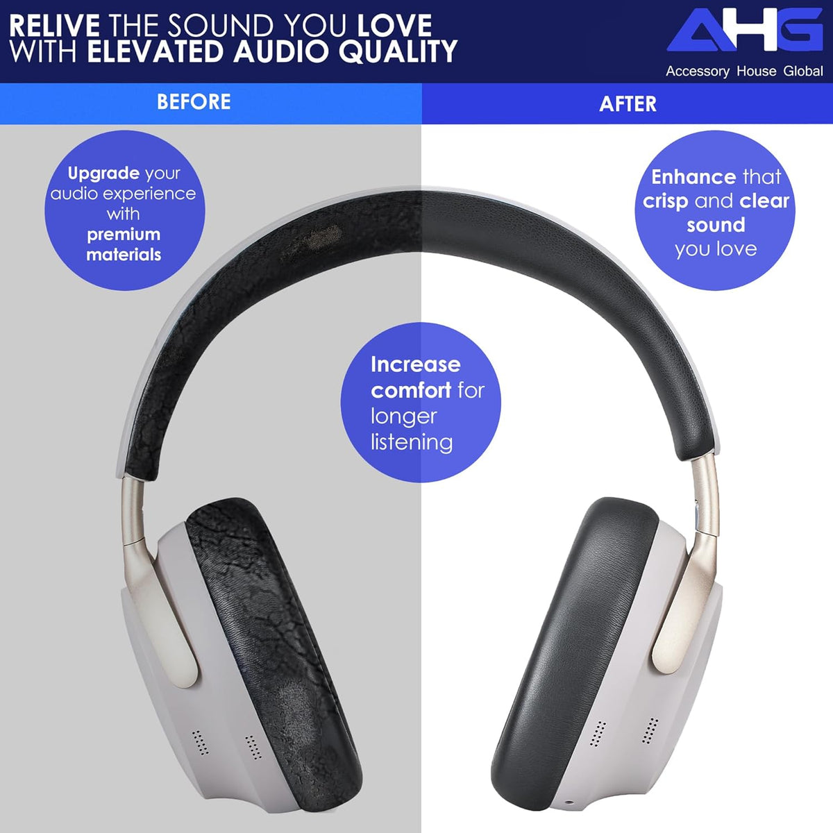 QC Ultra Replacement Ear pad and Headband Pad Kit Cushion Compatible with Bose QuietComfort Ultra Wireless Headphones (Black). Easy DIY Installation + Great Comfort
