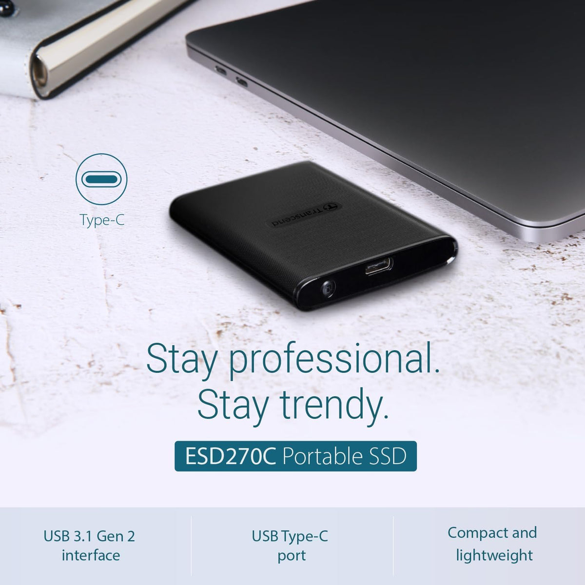 Transcend 500GB External SSD for iPhone/iPad/Mac/Windows/Android, PC/Laptop/Tablet/TV/Game Console, Portable Solid State Drive with One Touch Back up, One-Time Password Unlock, Type-A&Type-C Cables