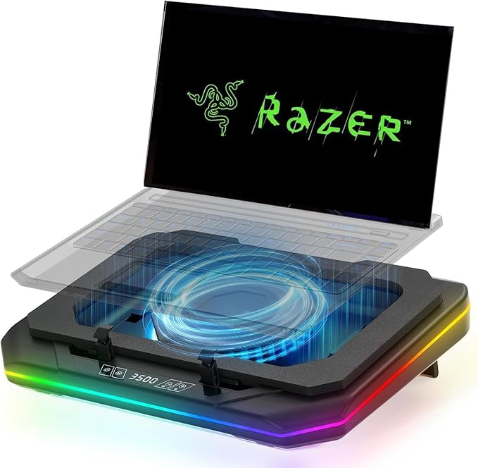 Cooling Pad for Razer Blade Pro 17(2015) Gaming Laptop Cooler with Powerful Turbo Cooling Fan Can Fast Cooling CPU+GPU 40°C Variable Speed6 RGB Light ModeTouch Control LCD Screen 3 USB-A Port