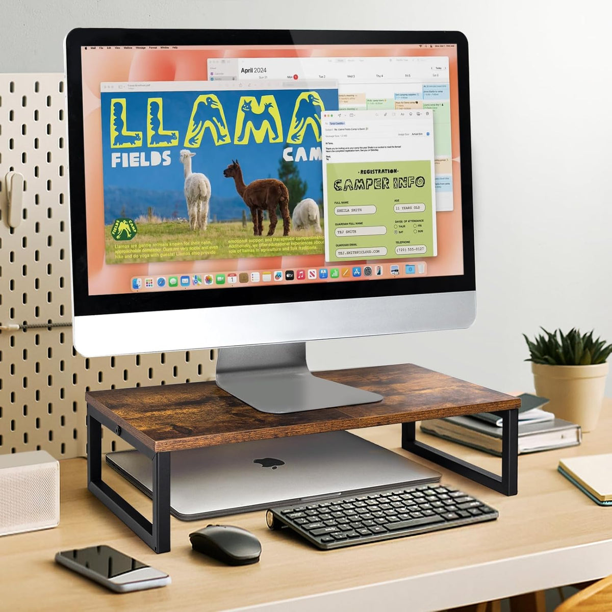 ARCOBIS 20 Inch Monitor Riser, Wood & Metal Computer Monitor Stand Riser for Desk, Rustic Brown
