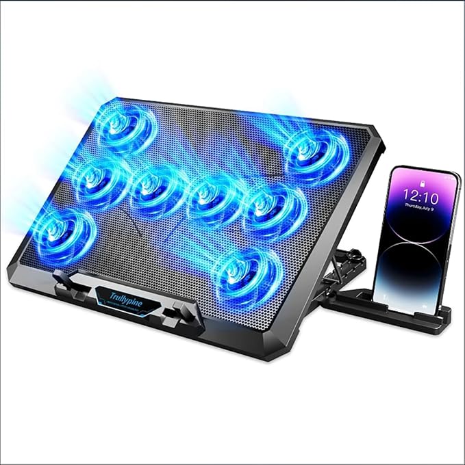 Laptop Cooling pad for Dell Inspiron 17 5000 Gaming laptops Laptop Cooler with 8 Fans Adjustable Speed 5-Level Height Adjustment Mute SilentBuilt-in Phone Stand