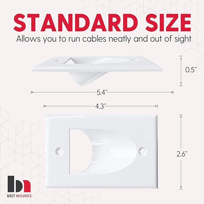 BestMounts - 6 Pack Inner Nose Behind Wall Cable Management TV Cord Hider for Wall Mounted TV - Single Gang Low Voltage Recessed Wall Plates Cable Pass Through for Wires, HDTV, HDMI (White)