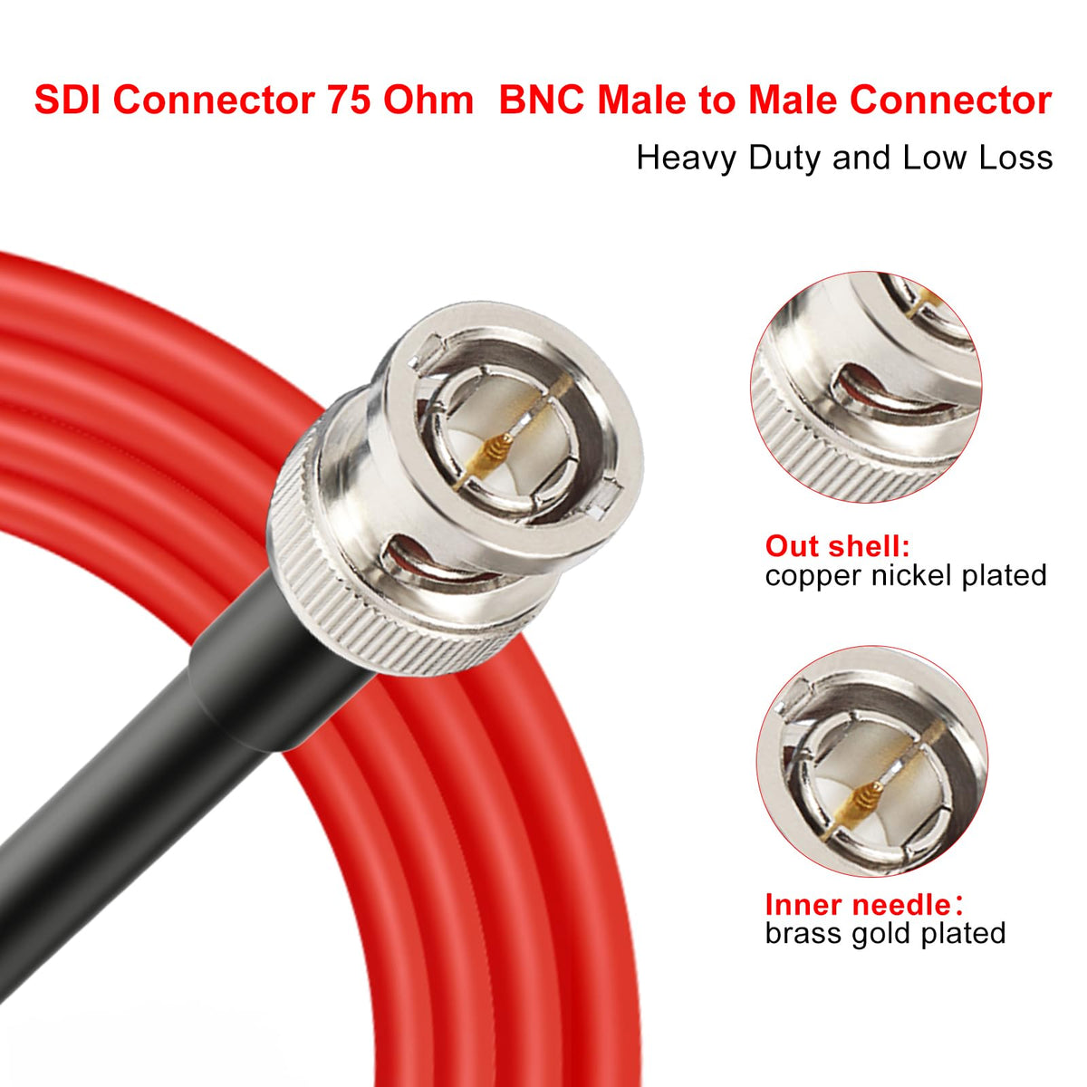 XRDS -RF 12G SDI Cable 3FT, 6G-SDI/4K Video Cable 75ohm RG6 BNC for Camera, Supports up to 4K Resolution