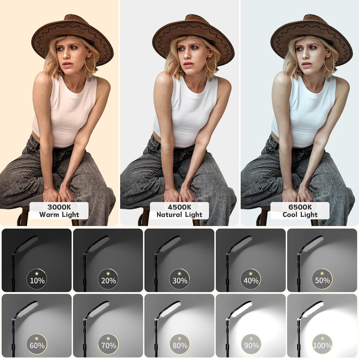 Desk Ring Light with Stand and Phone Holder, 3000K-6500K Dimmable Computer Ringlight for Laptop, Video Conference Light for Zoom Meeting, Video Calls, Webcam, Desktop Light for Video Recording
