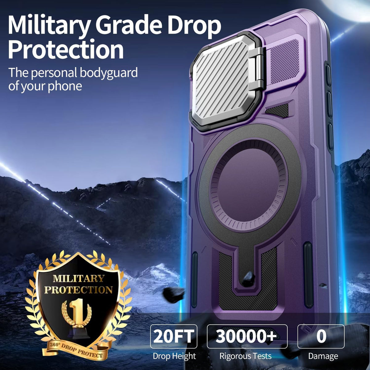 Camera Stand Case for iPhone 16, [Compatible with Mag Safe] [Lens Cover] 2024 Version Military Grade Protective Soft Case for iPhone 16 6.1 inch Men Women, Purple