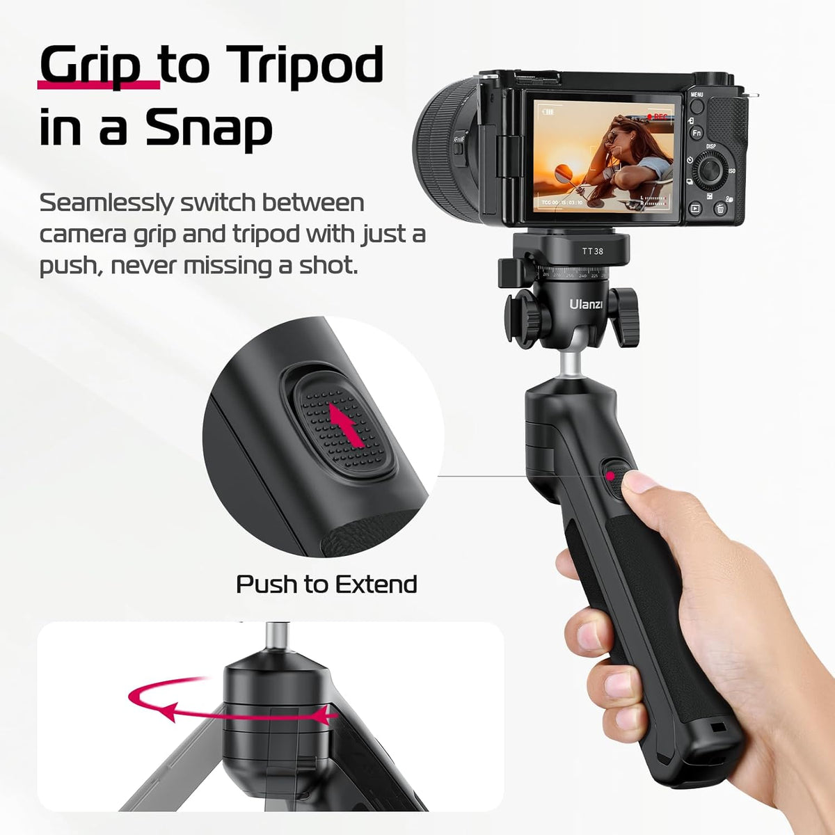 ULANZI TT38 Tabletop Mini Tripod for Camera, Uka F38 ClickOpen Flexible Travel Stand for Sony/Canon/Nikon/Fujifilm SLR DSLR, Pocket Vlogging Stand for Shooting Selfie Video