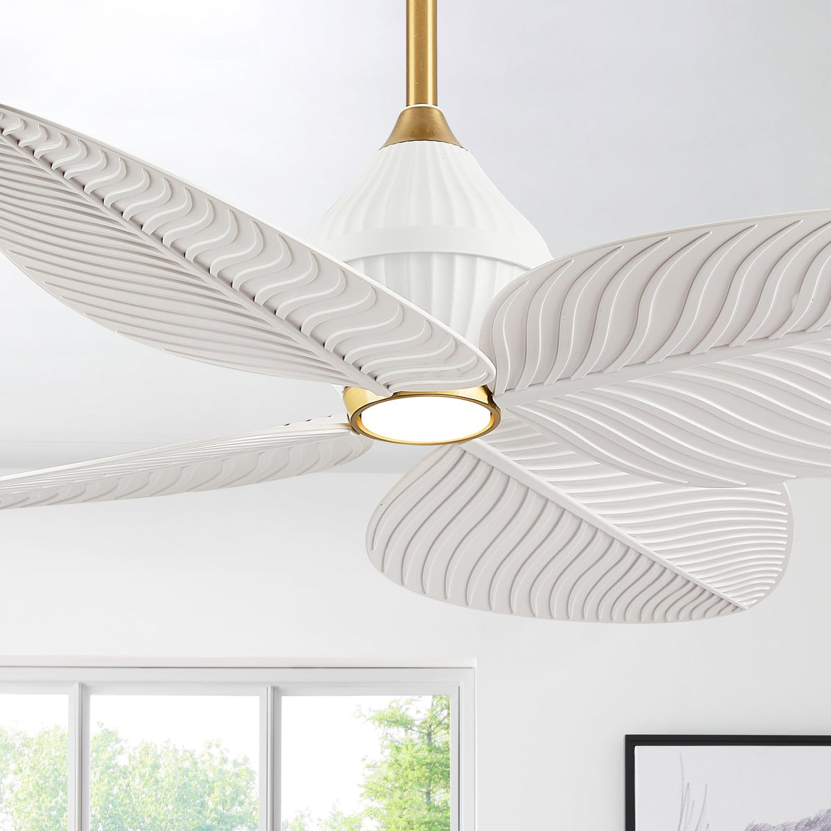 LVYEAYOU 52 Tropical Ceiling Fans with Lights, Indoor Palm Leaf Ceiling Fan with Light and Remote for Living Room Bedroom, ABS B