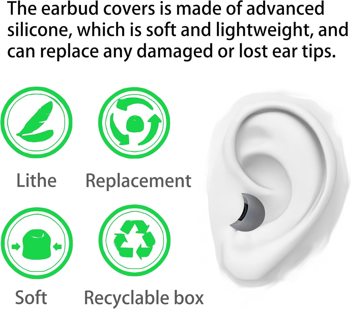 Silicone Replacement Earbud Tips - Fit Most In-Ear Earbuds (Inner Hole 3.8mm - 5.1mm) - 9 Pairs S M L